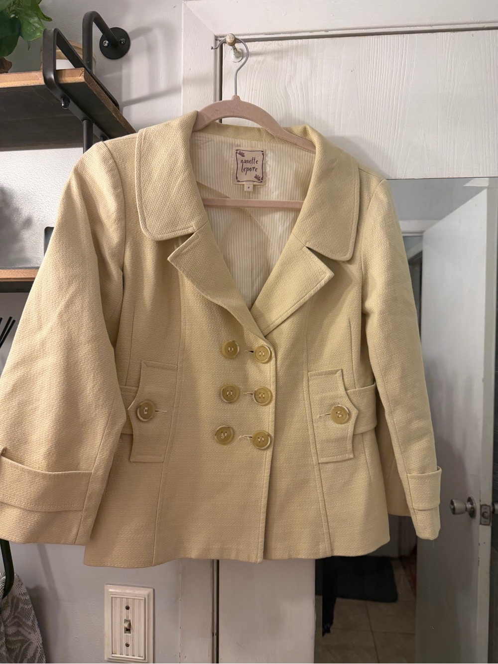 Nanette Lepore Vintage Y2K era Cream Short Double-Breasted Peacoat Jacket